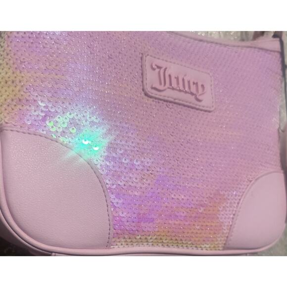 NWT Juicy Couture Blank Canvas Crossbody Purse Bag Lt Pink Iridescent Sequins - Picture 2 of 10